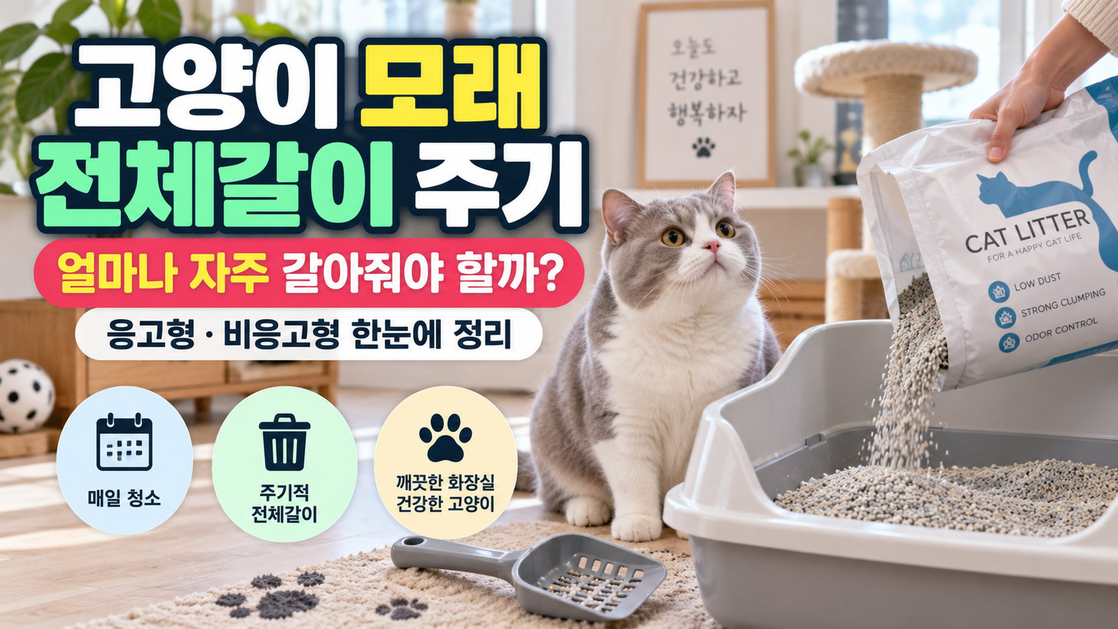 고양이 모래 전체갈이 주기와 화장실 청소 방법