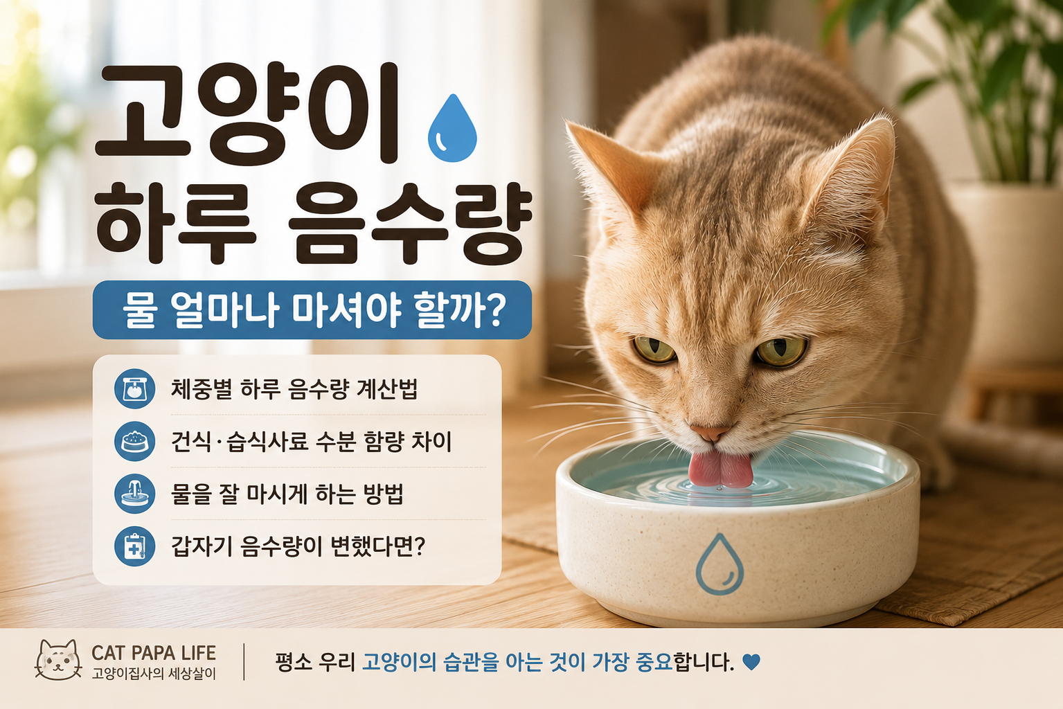 고양이 하루 음수량 체중별 계산법과 물 섭취 관리 방법