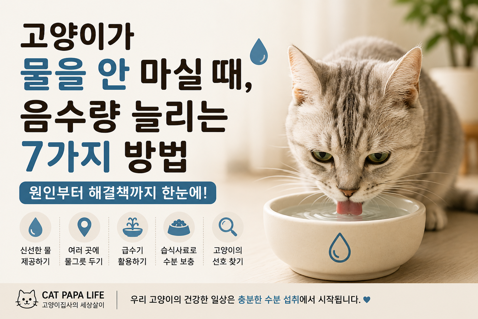고양이가 물을 안 마실 때 음수량 늘리는 7가지 방법