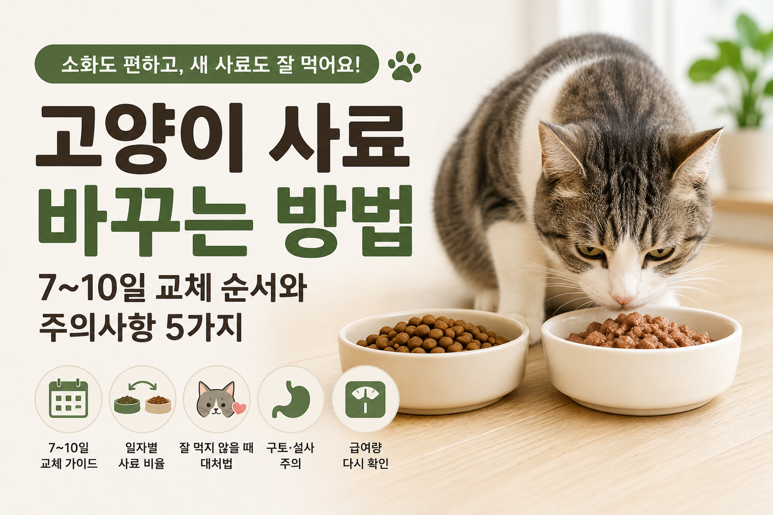 고양이 사료 바꾸는 방법 7~10일 교체 순서와 주의사항
