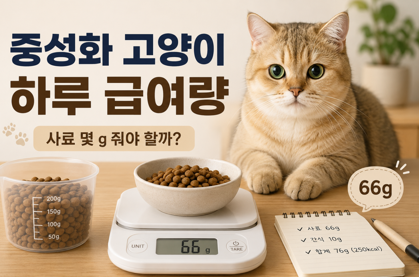 중성화 고양이 급여량과 사료 몇 g을 확인하는 방법