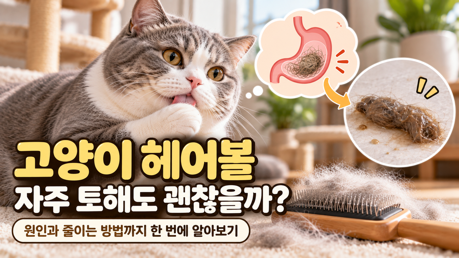고양이 헤어볼 자주 토하는 원인과 헤어볼 줄이는 방법